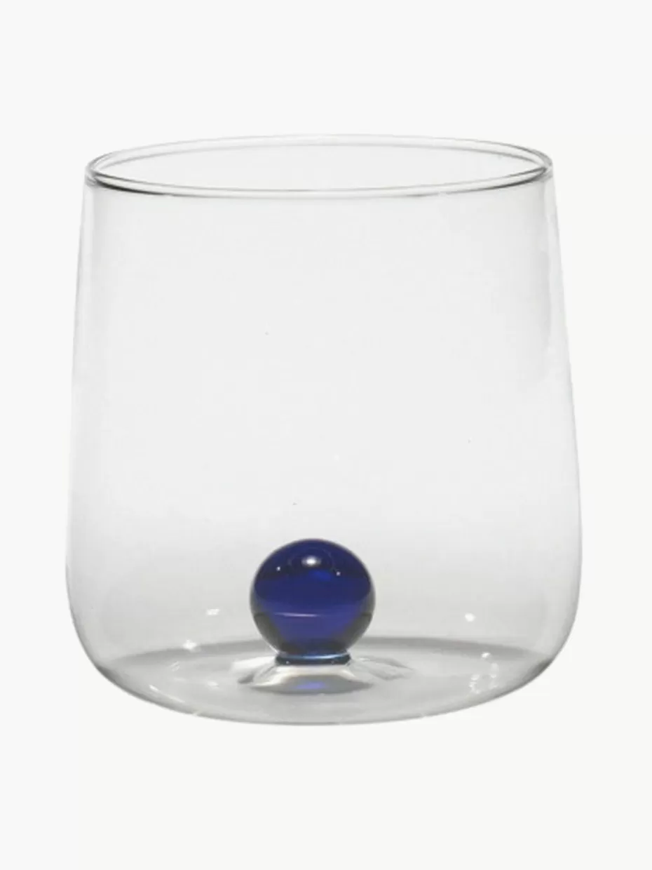 Wassergläser-Zafferano Mundgeblasene Wassergläser Bilia aus Borosilikatglas, 6 Stück Transparent, Dunkelblau