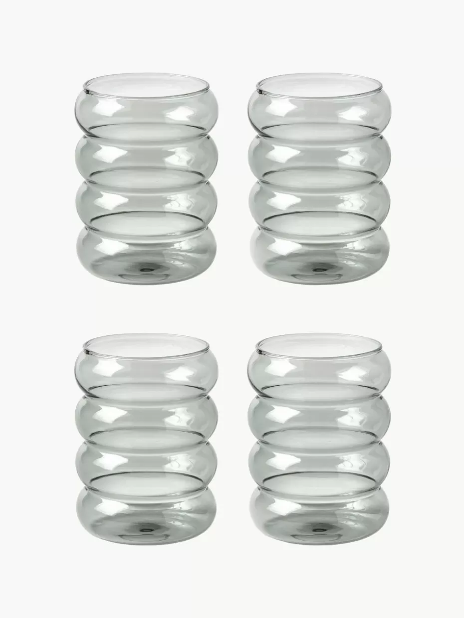 Bargläser | Wassergläser-Westwing Collection Mundgeblasene Wassergläser Bubbly, 4 Stück Grau, transparent