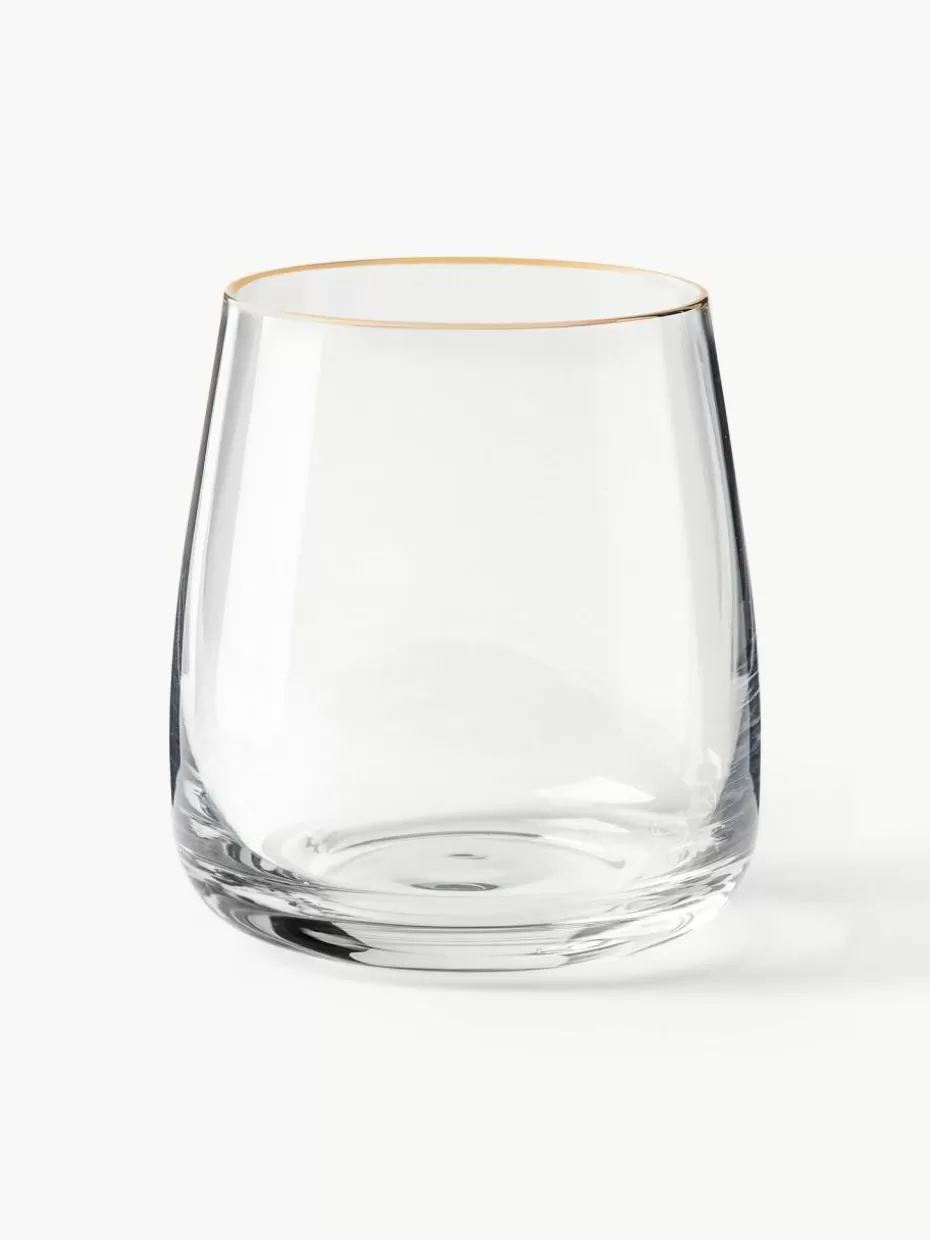Weihnachtsgeschirr | Wassergläser-Westwing Collection Mundgeblasene Wassergläser Ellery, 4 Stück Transparent mit Goldrand