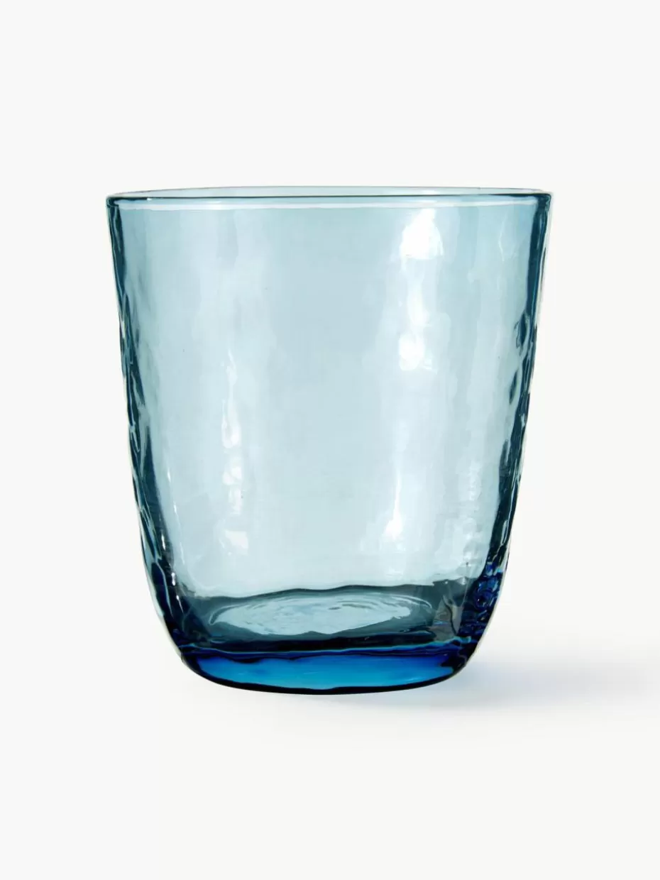 Wassergläser-Broste Copenhagen Mundgeblasene Wassergläser Hammered mit unebener Oberfläche, 4 Stück Blau, transparent