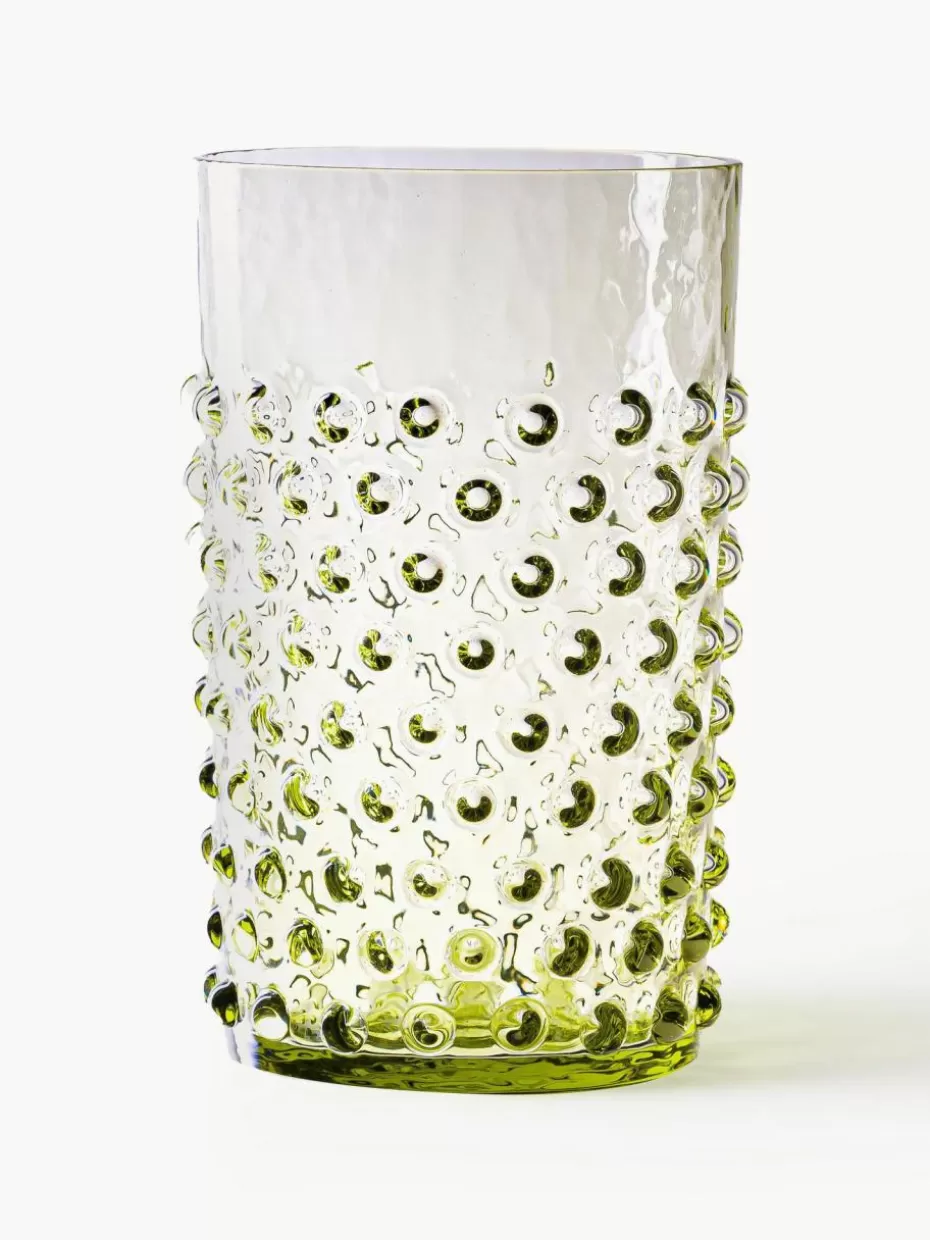Wassergläser-Anna von Lipa Mundgeblasene Wassergläser Hobnail, 6 Stück Grün, transparent