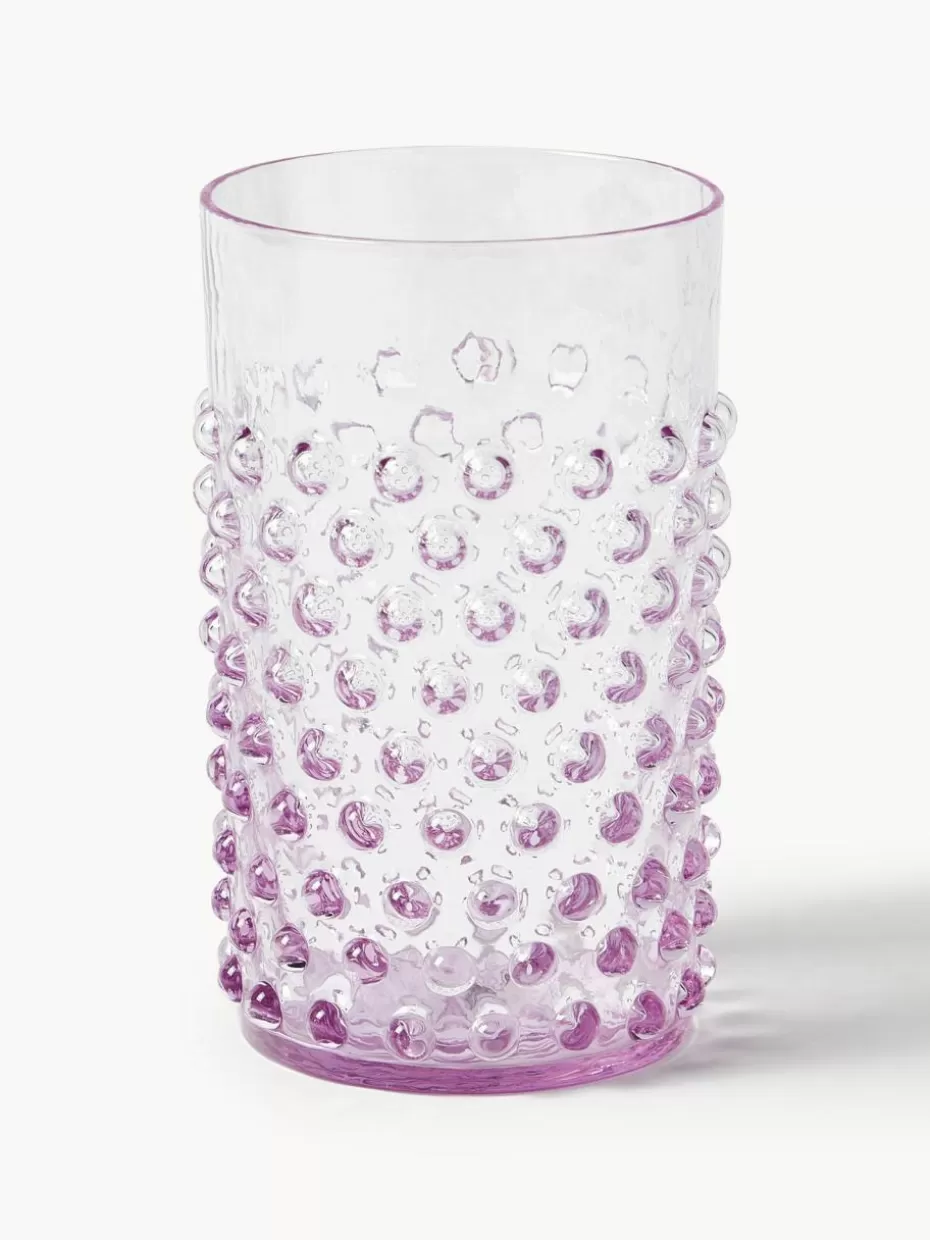 Wassergläser-Anna von Lipa Mundgeblasene Wassergläser Hobnail, 6 Stück Lila, transparent