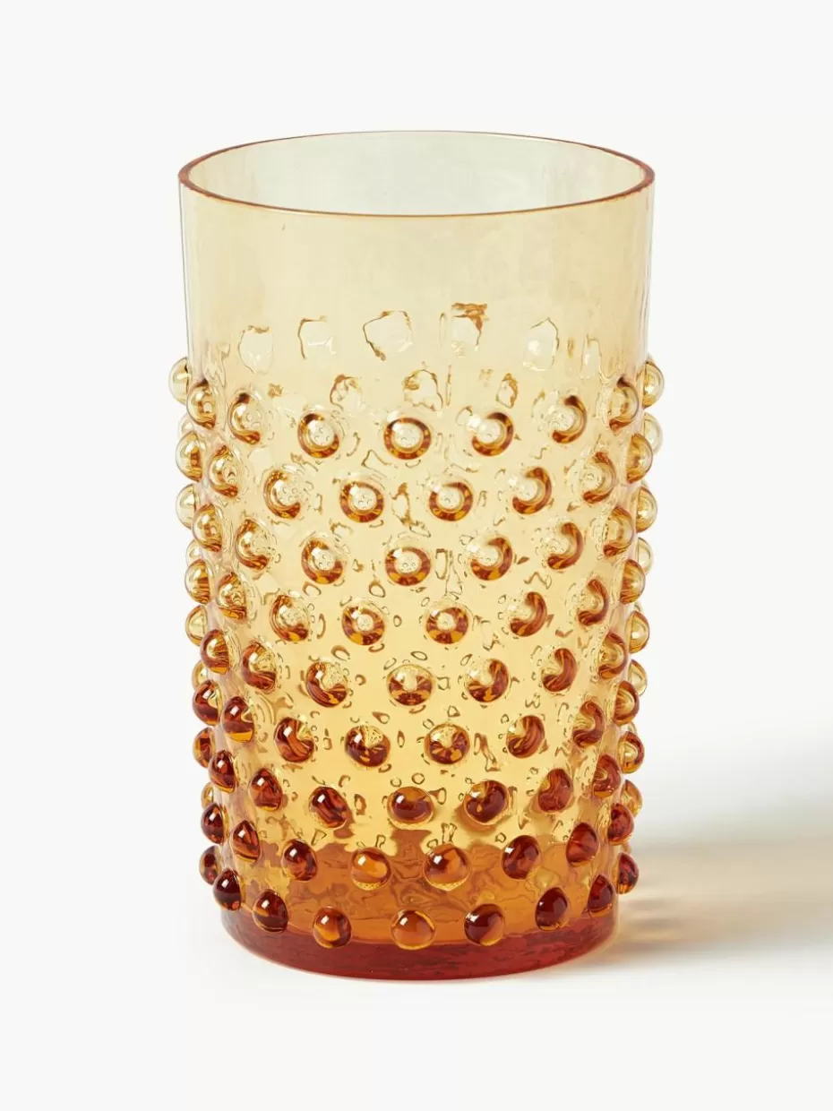 Wassergläser-Anna von Lipa Mundgeblasene Wassergläser Hobnail, 6 Stück Orange, transparent