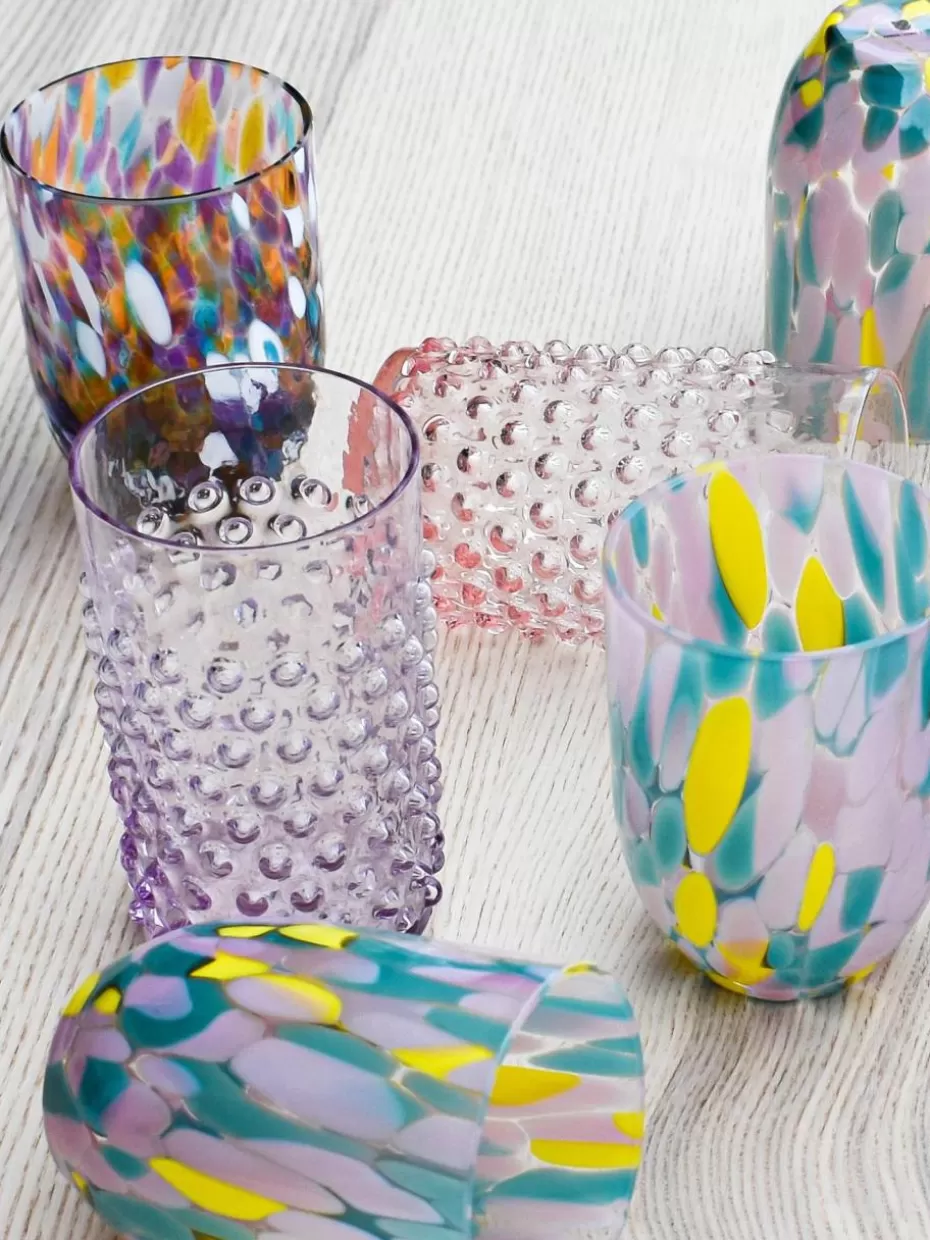 Wassergläser-Anna von Lipa Mundgeblasene Wassergläser Hobnail, 6 Stück Lila, transparent