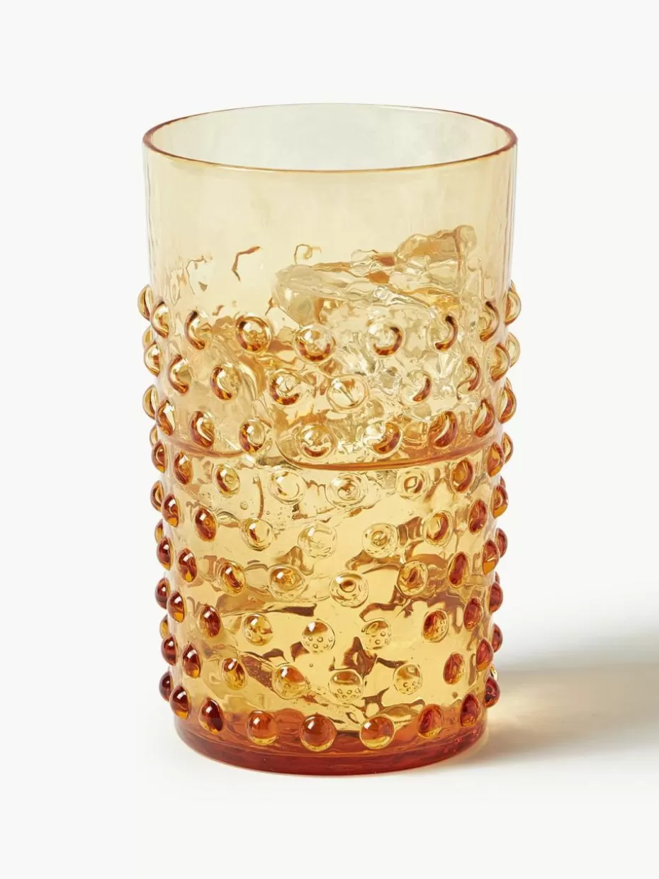 Wassergläser-Anna von Lipa Mundgeblasene Wassergläser Hobnail, 6 Stück Orange, transparent