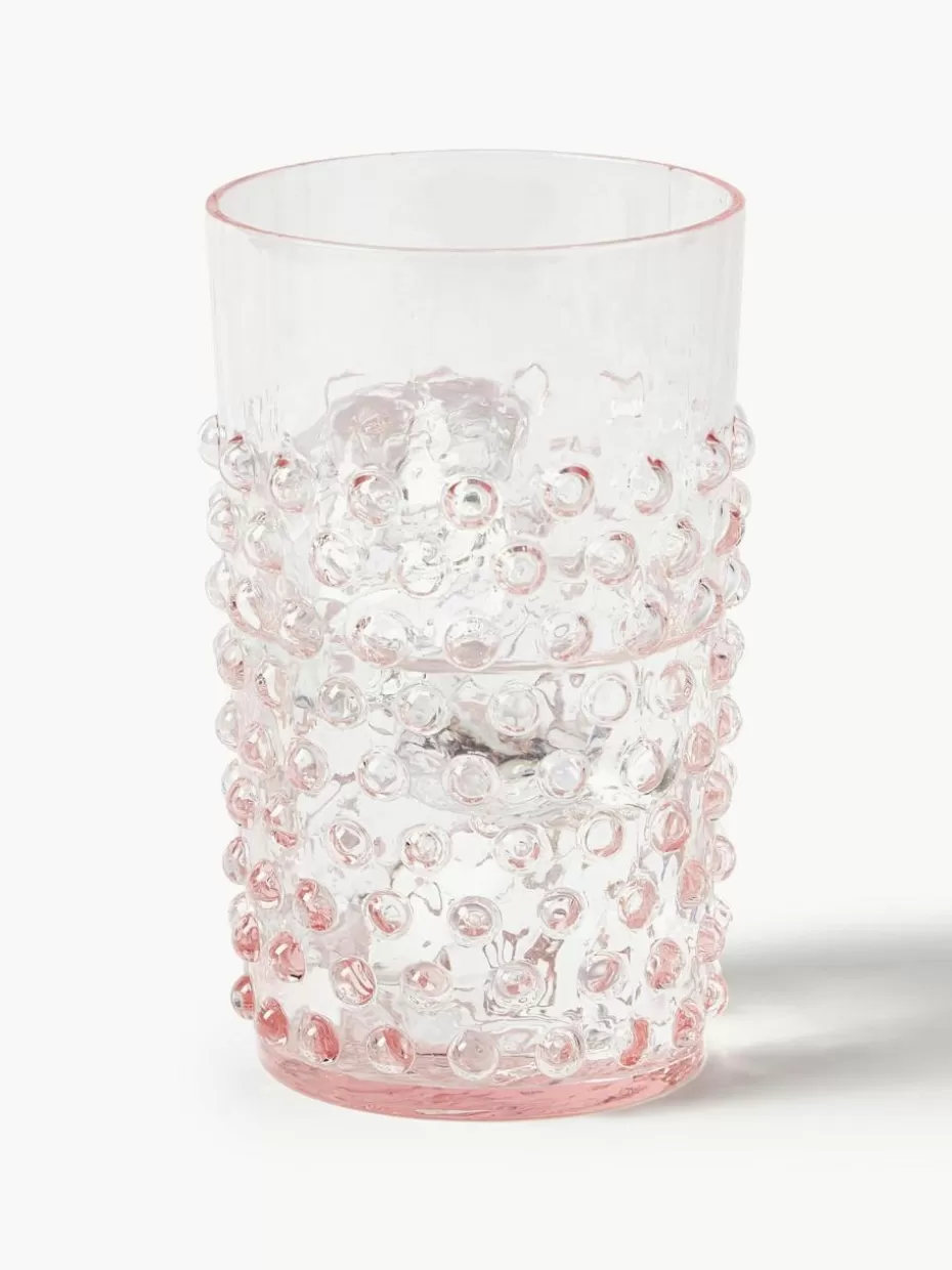 Wassergläser-Anna von Lipa Mundgeblasene Wassergläser Hobnail, 6 Stück Rosa, transparent