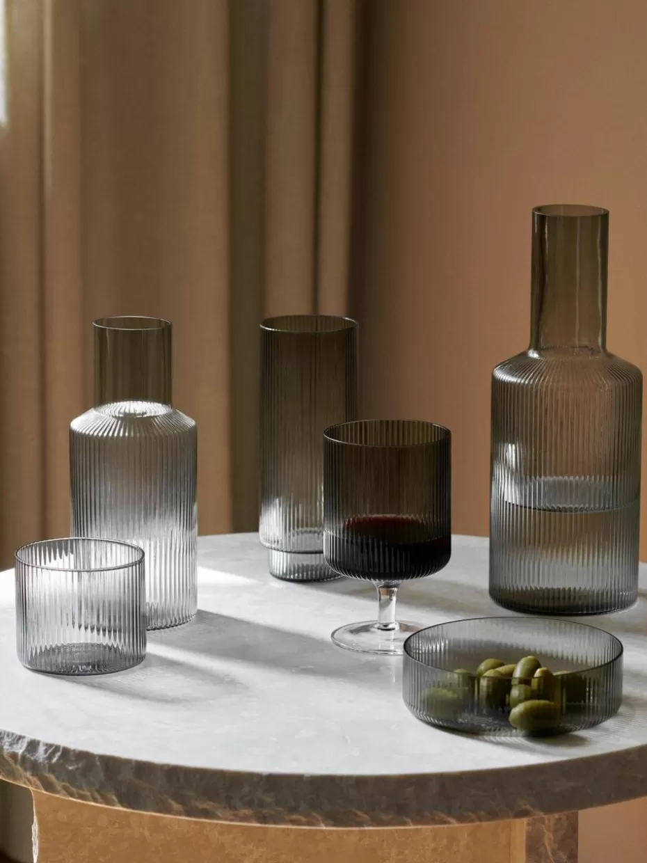 Wassergläser-ferm LIVING Mundgeblasene Wassergläser Ripple mit Rillenrelief, 4 Stück Grau, transparent und glänzend