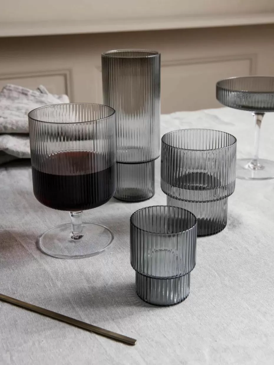 Wassergläser-ferm LIVING Mundgeblasene Wassergläser Ripple mit Rillenrelief, 4er-Set Grau, transparent und glänzend