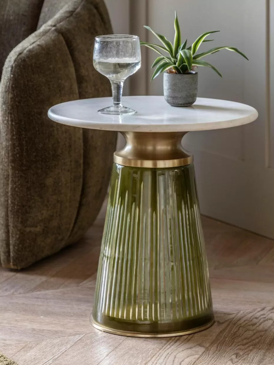 Beistelltische-Westwing Mundgeblasener Glas-Beistelltisch Seville mit Marmor-Tischplatte, rund