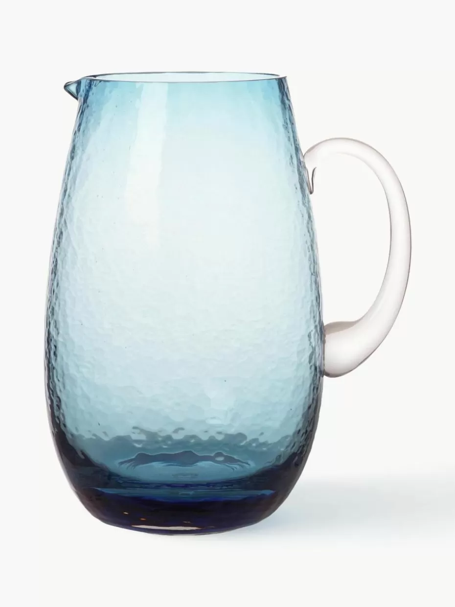 Kannen & Karaffen-Broste Copenhagen Mundgeblasener Krug Hammered, 2 L Blau, transparent