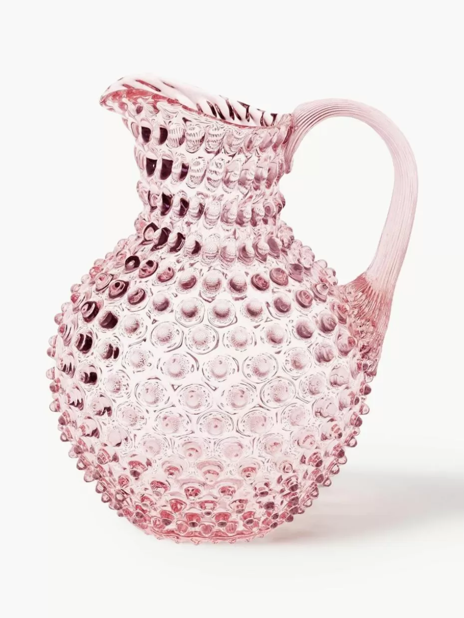 Weihnachtsgeschirr | Kannen & Karaffen-Anna von Lipa Mundgeblasener Krug Hobnail, 2 L Rosa, transparent