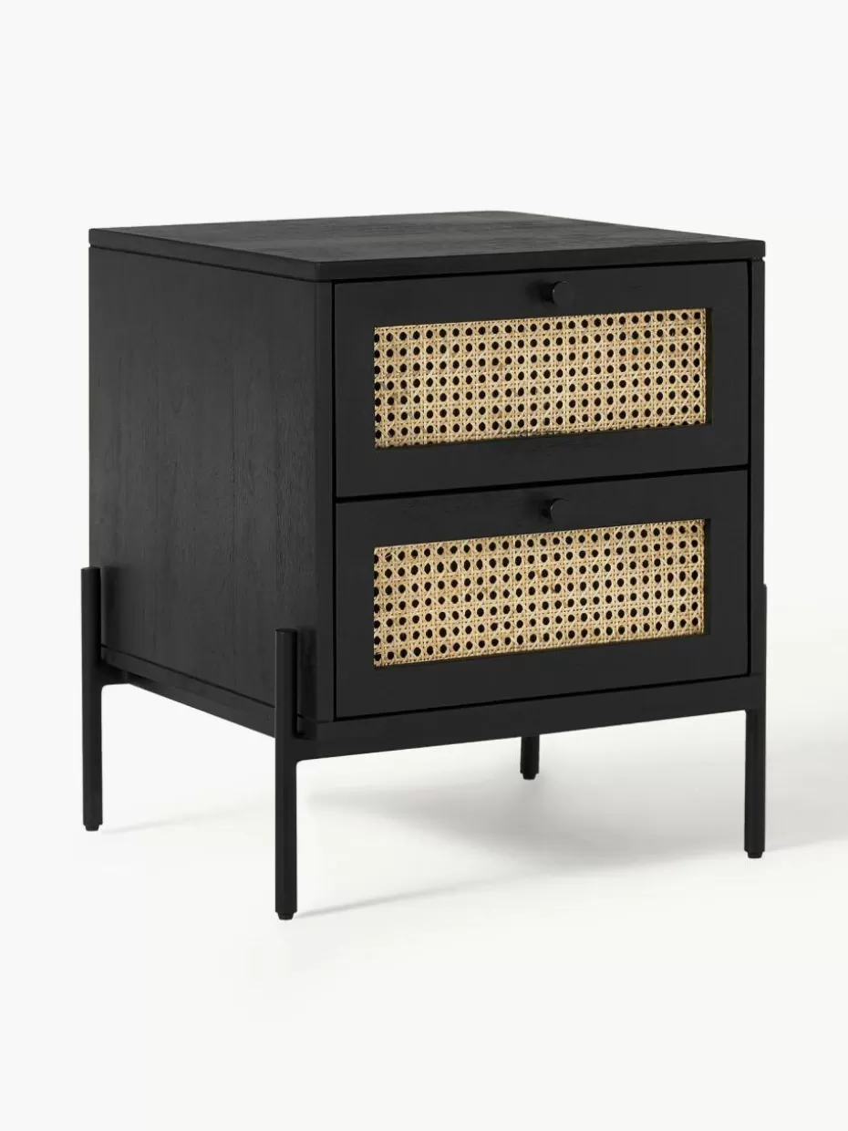 Nachttische-Westwing Collection Nachttisch Vienna mit Schubladen Mangoholz, Schwarz