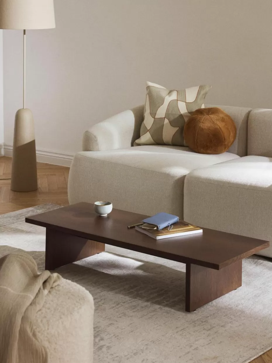 Couchtische-Westwing Collection Niedriger Holz-Couchtisch Dako Eichenholz, dunkelbraun lackiert