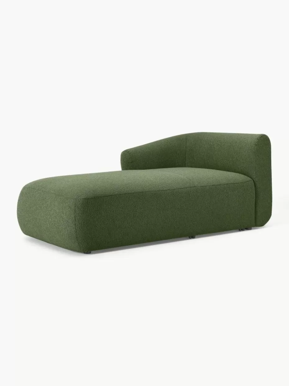 Sofas | Sofaserien-Westwing Collection Ottomane-Eckmodul Sofia aus Bouclé Bouclé Dunkelgrün