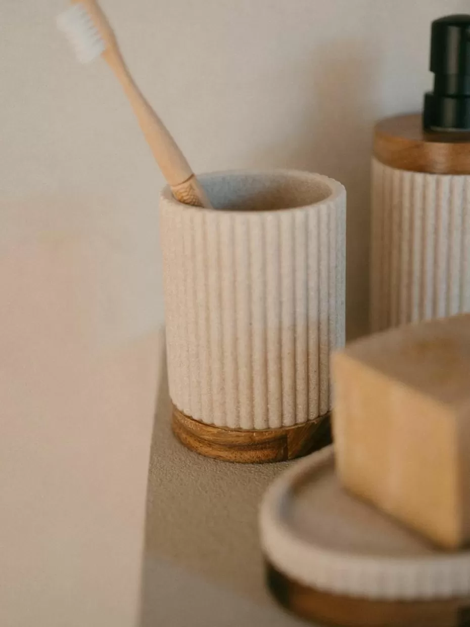 Seifenspender & Seifenschalen-Andrea House Ovale Seifenschale Laura mit Holz-Dekor Hellbeige, Akazienholz