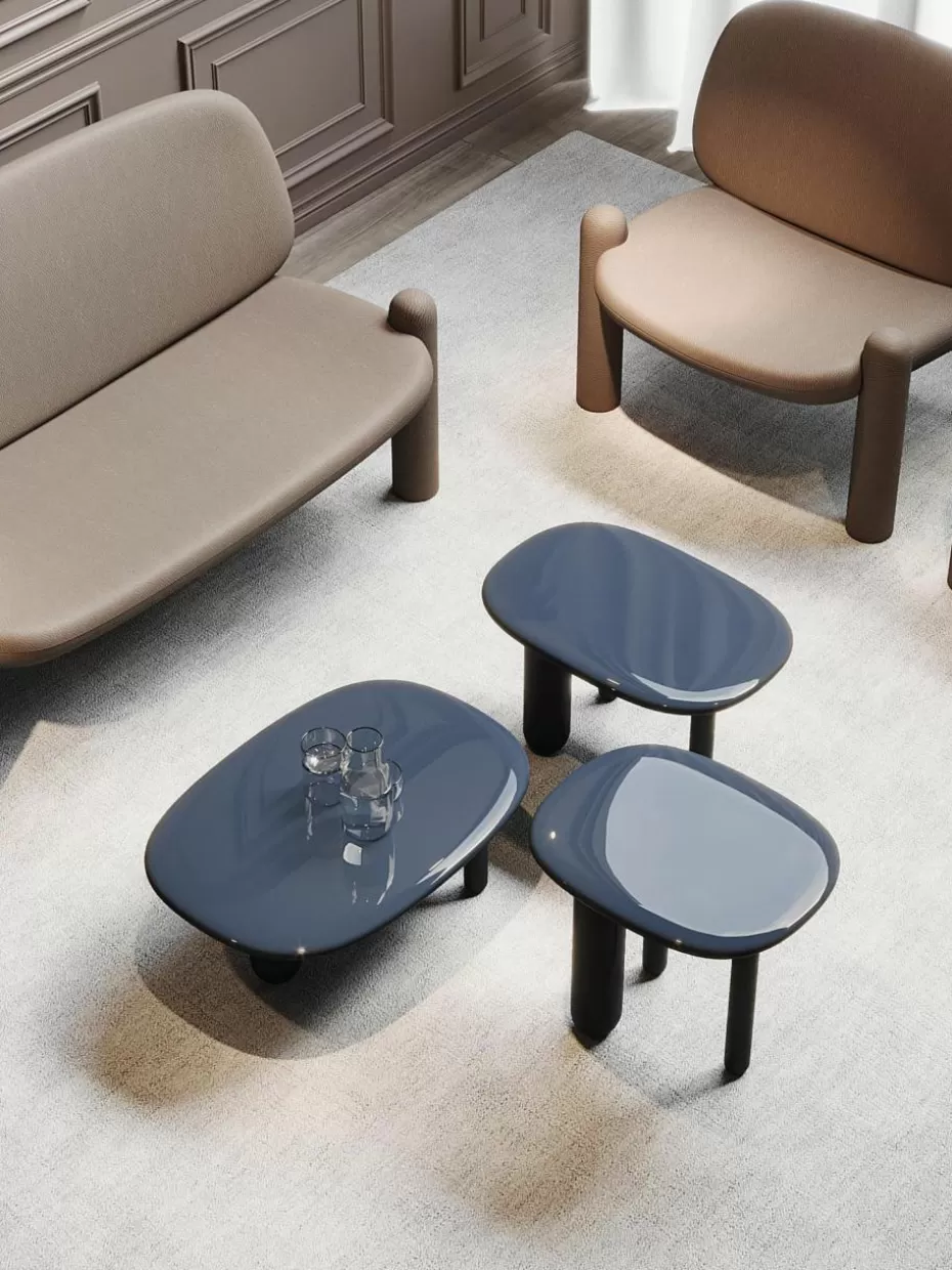 Couchtische-Driade Ovaler Couchtisch Tottori Graublau, glänzend