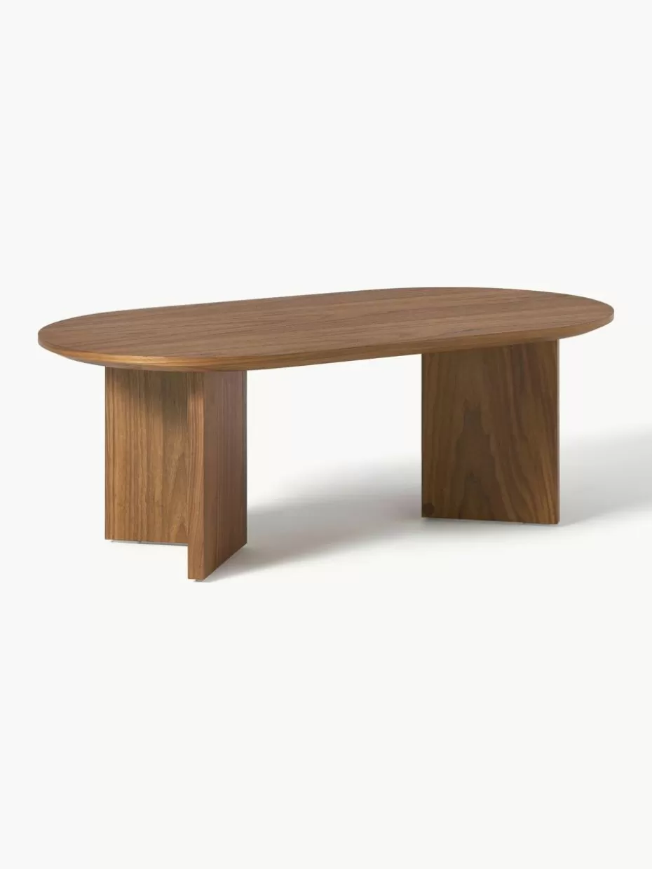 Couchtische-Westwing Collection Ovaler Holz-Couchtisch Toni Eichenholz, dunkelbraun lackiert
