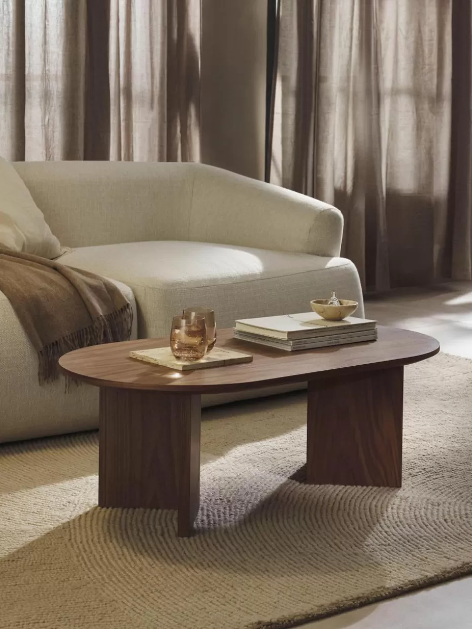 Couchtische-Westwing Collection Ovaler Holz-Couchtisch Toni Eichenholz, dunkelbraun lackiert