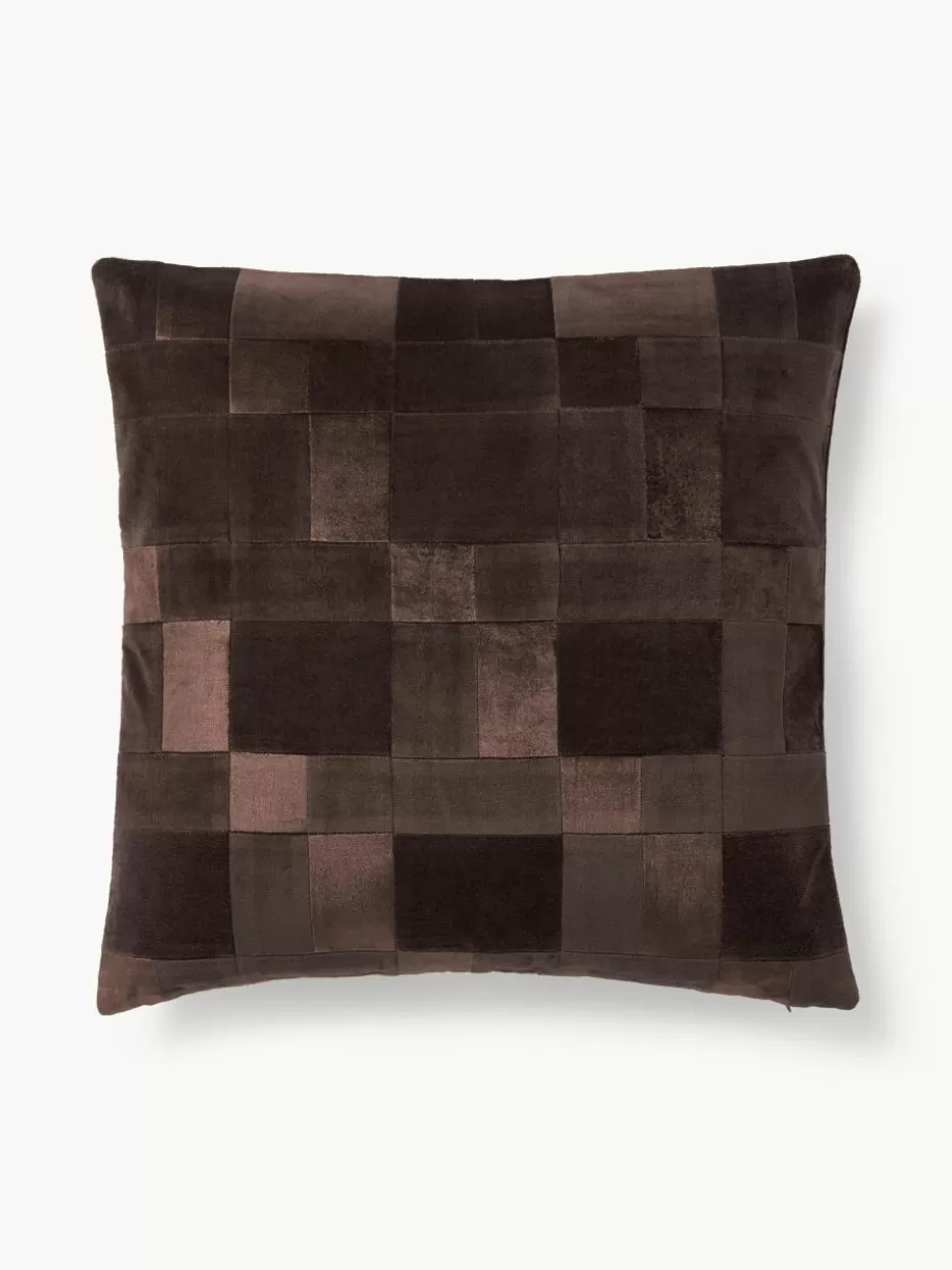 Dekokissen-Westwing Collection Patchwork-Kissenhülle Bastien aus Samt Brauntöne