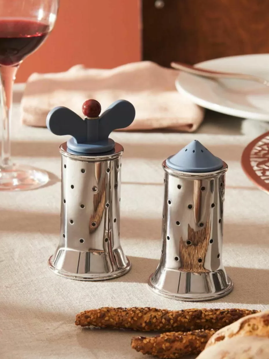 Gewürzmühlen-Alessi Pfeffermühle Happy Graublau, Silberfarben