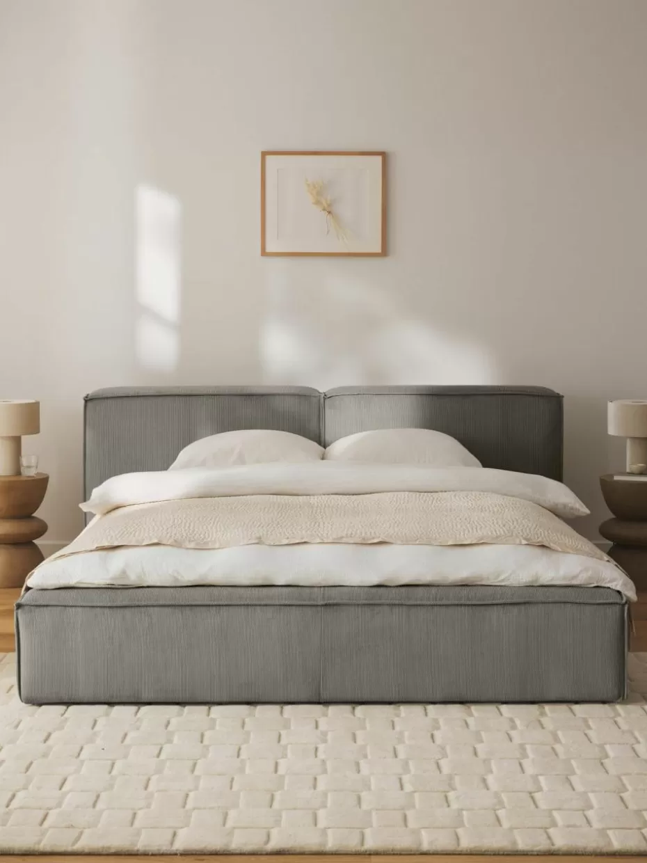 Betten-Westwing Collection Polsterbett Lennon aus Cord Cord Grau