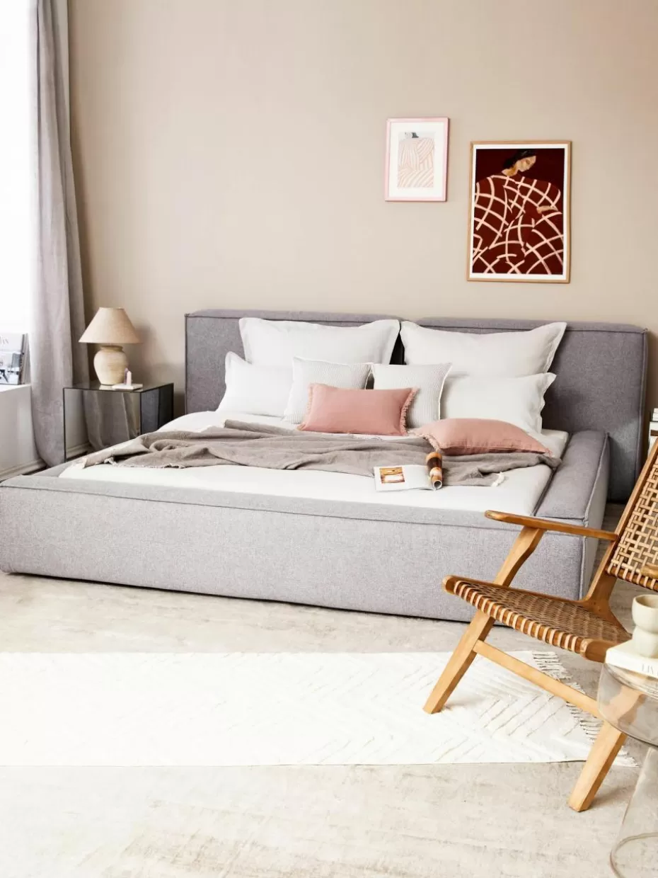 Betten-Westwing Collection Polsterbett Lennon mit Stauraum Webstoff Grau