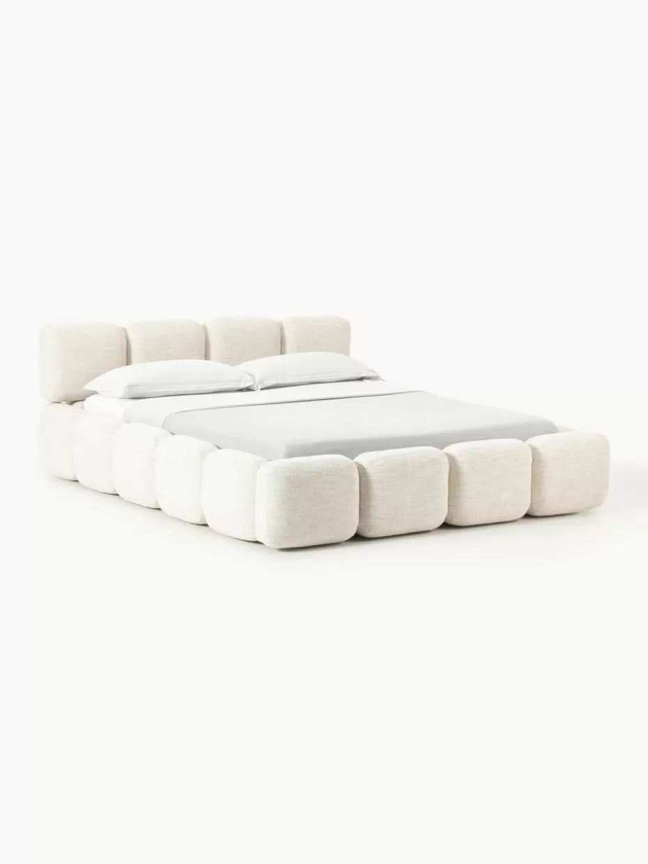 Betten-Westwing Collection Polsterbett Tayla aus Bouclé mit Stauraum Bouclé Hellbeige