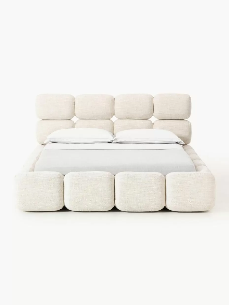 Betten-Westwing Collection Polsterbett Tayla aus Bouclé mit Stauraum Bouclé Hellbeige