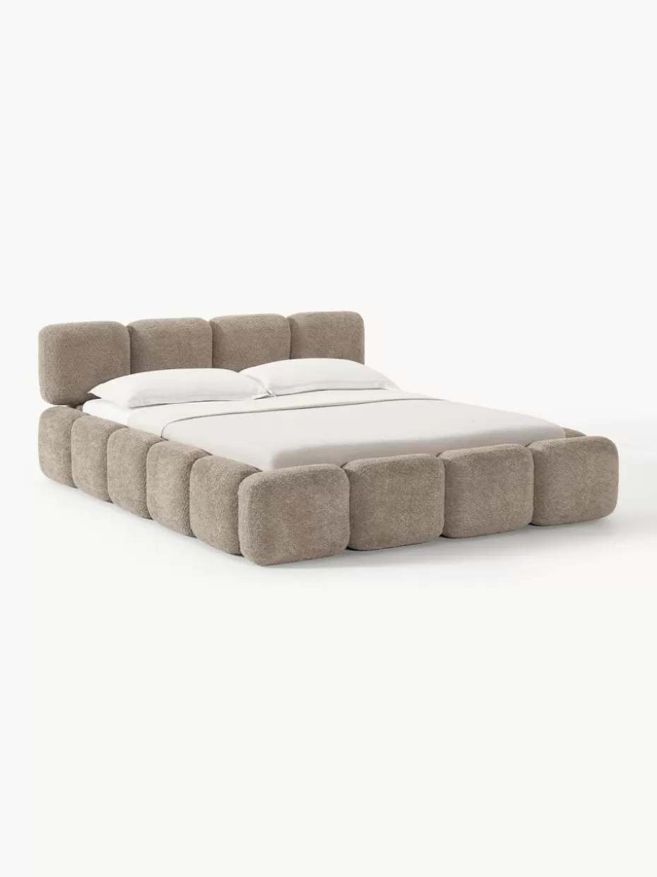 Betten-Westwing Collection Polsterbett Tayla aus Teddy-Bouclé Teddy-Bouclé Taupe