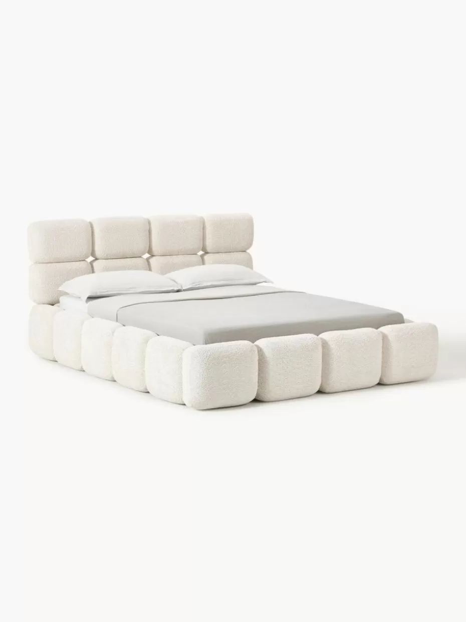 Betten-Westwing Collection Polsterbett Tayla aus Teddy-Bouclé Teddy-Bouclé Off White