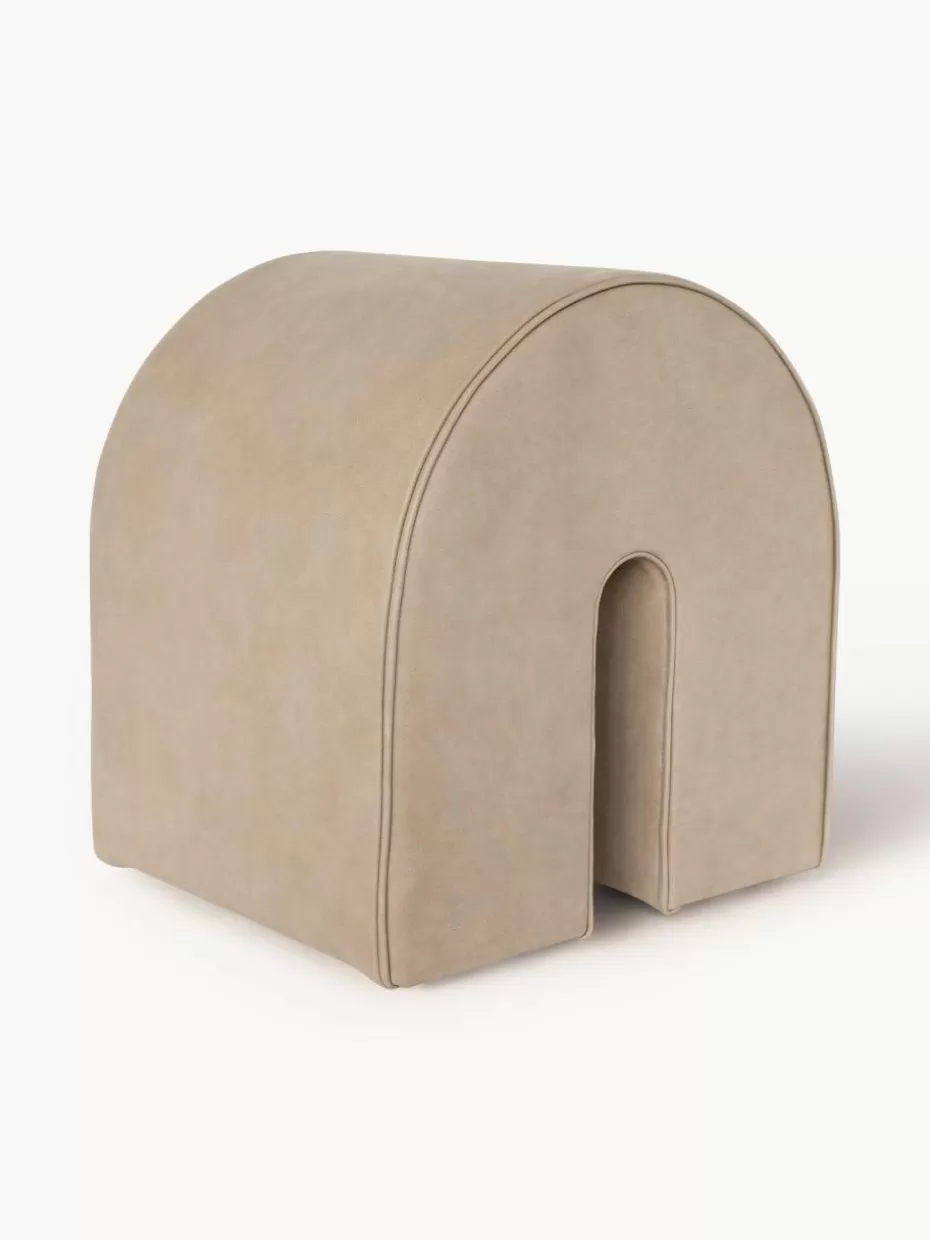 Hocker-Kristina Dam Polsterhocker Curved aus Nubukleder Leder Beige