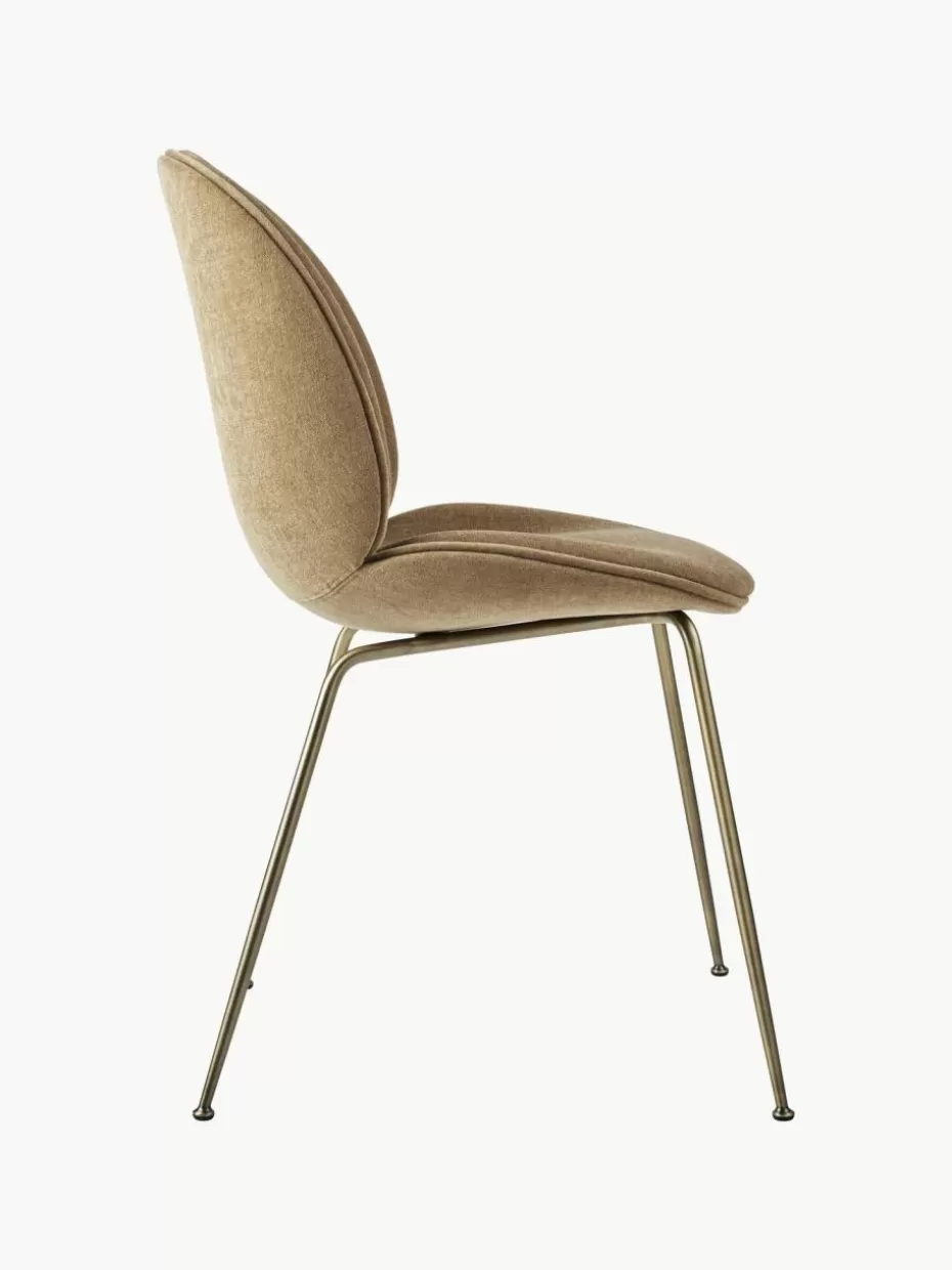Stühle-GUBI Polsterstuhl Beetle Webstoff Beige, Goldfarben matt