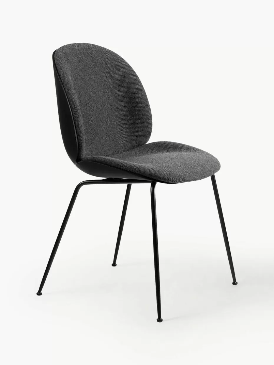 Stühle-GUBI Polsterstuhl Beetle mit Sitzschale Webstoff Anthrazit, Schwarz matt