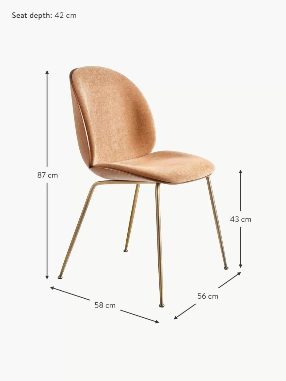 Stühle-GUBI Polsterstuhl Beetle mit Sitzschale Webstoff Peach, Walnussholz, Goldfarben matt