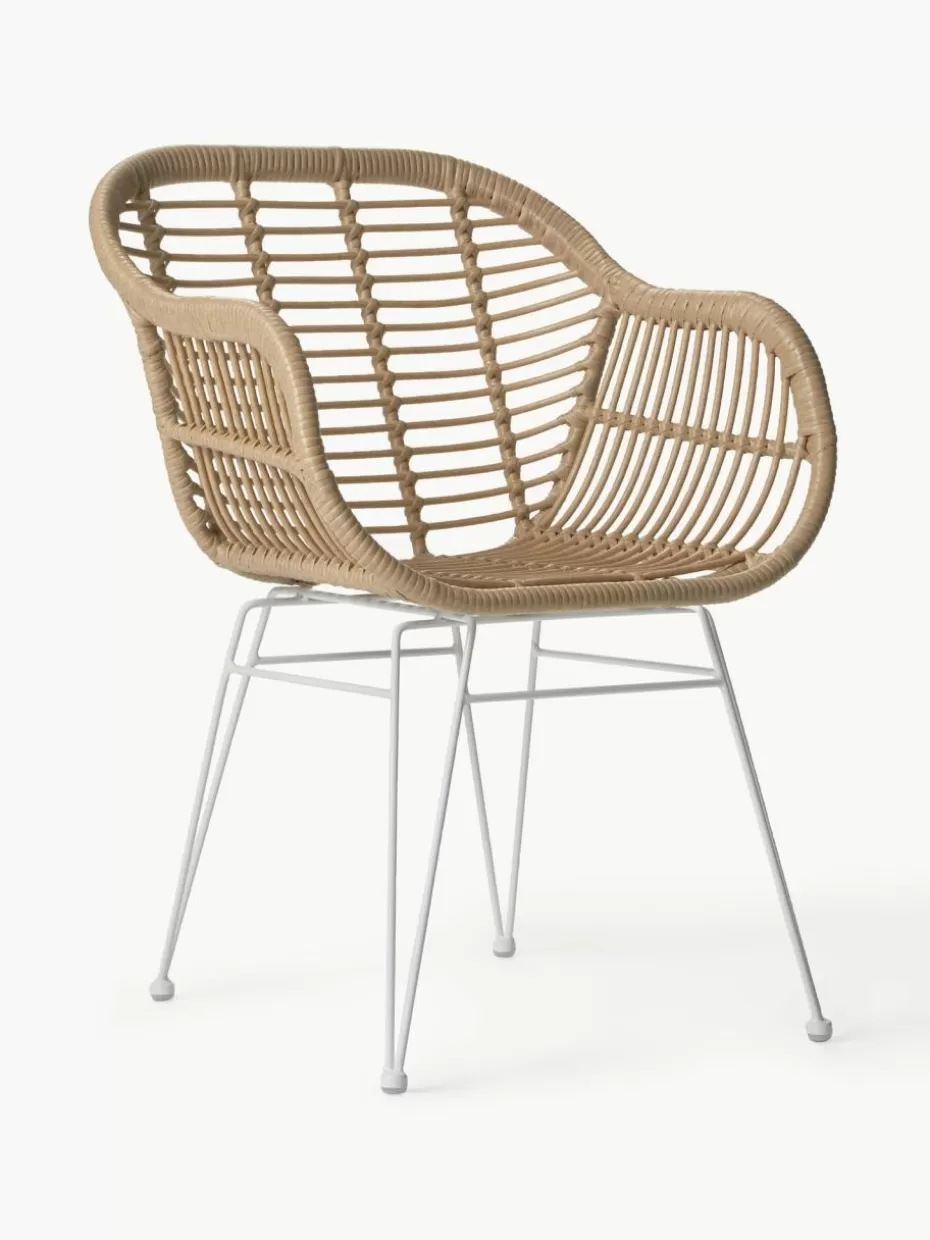 Stühle-Westwing Collection Polyrattan-Armlehnstühle Costa, 2 Stück Hellbraun, Weiß