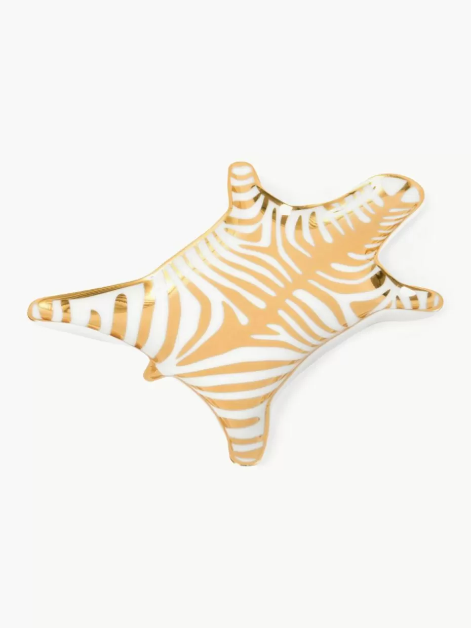 Dekotabletts-Jonathan Adler Porzellan Deko-Tablett Zebra mit Gold Weiß, Gold