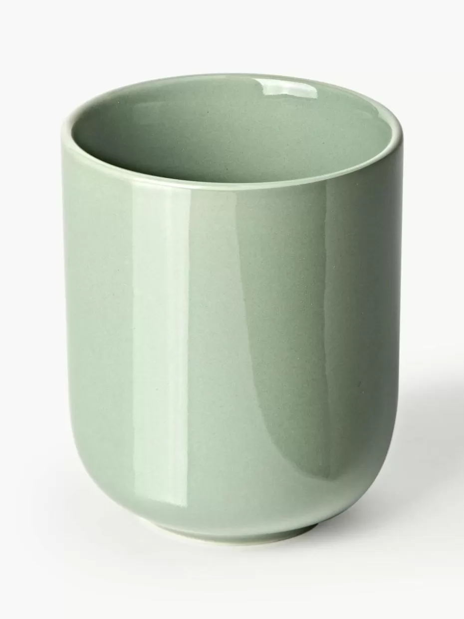 Tassen | Geschirrserien-Westwing Collection Porzellan-Becher Nessa, 4 Stück Salbeigrün, glänzend
