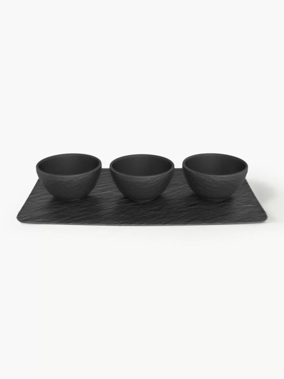 Dipschalen & Snackschalen-Villeroy & Boch Porzellan-Dipschälchen Manufacture Rock mit Serviertablett, 4er-Set