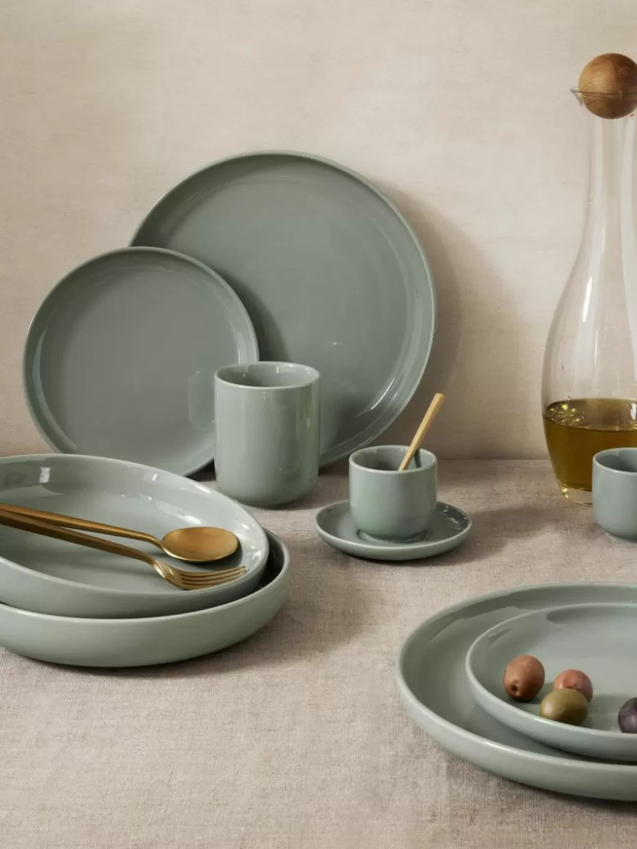 Tassen | Geschirrserien-Westwing Collection Porzellan-Espressobecher Nessa mit Untertassen, 4 Stück Salbeigrün, glänzend