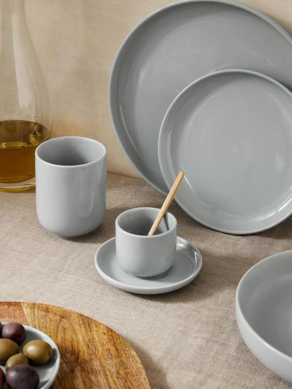 Tassen | Geschirrserien-Westwing Collection Porzellan-Espressobecher Nessa mit Untertassen, 4 Stück Hellgrau, glänzend