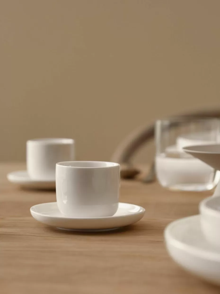 Tassen | Geschirrserien-Westwing Collection Porzellan-Espressobecher Nessa mit Untertassen, 4 Stück Off White, glänzend