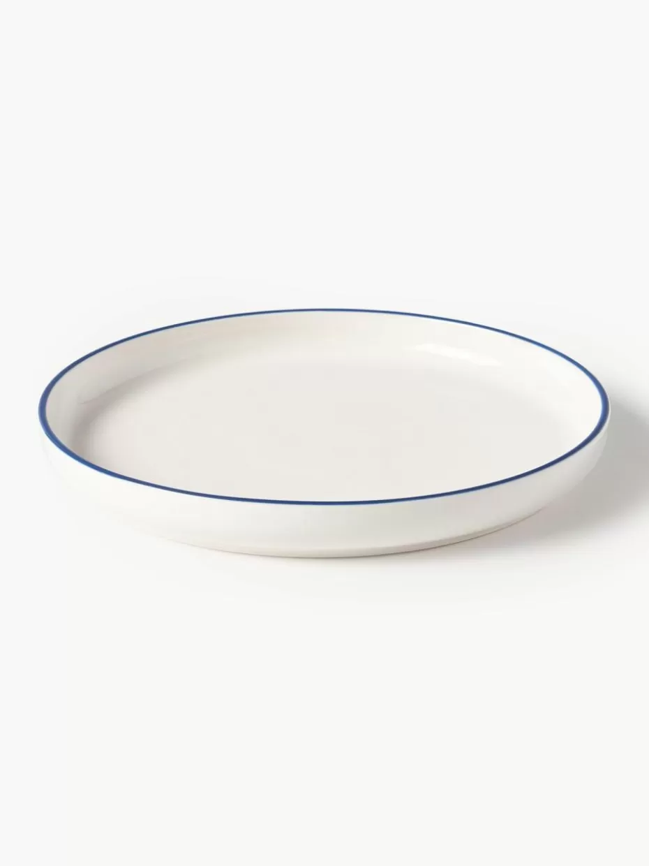 Teller | Geschirrserien-Westwing Collection Porzellan-Frühstücksteller Facile, 2 Stück Off White mit dunkelblauem Rand
