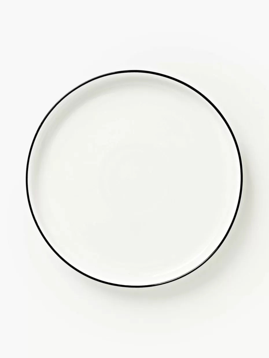 Teller | Geschirrserien-Westwing Collection Porzellan-Frühstücksteller Facile mit Rand, 2 Stück Off White mit schwarzem Rand