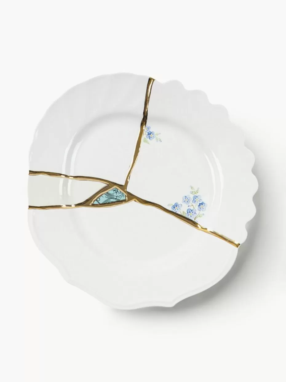 Teller-Seletti Porzellan-Frühstücksteller Kintsugi Weiß, Goldfarben