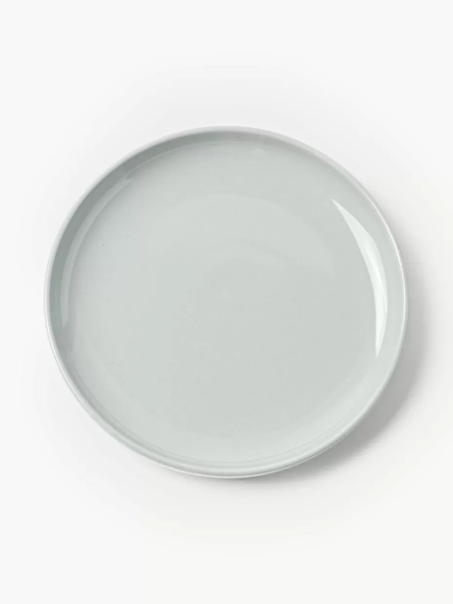 Teller | Geschirrserien-Westwing Collection Porzellan-Frühstücksteller Nessa, 4 Stück Hellgrau, glänzend