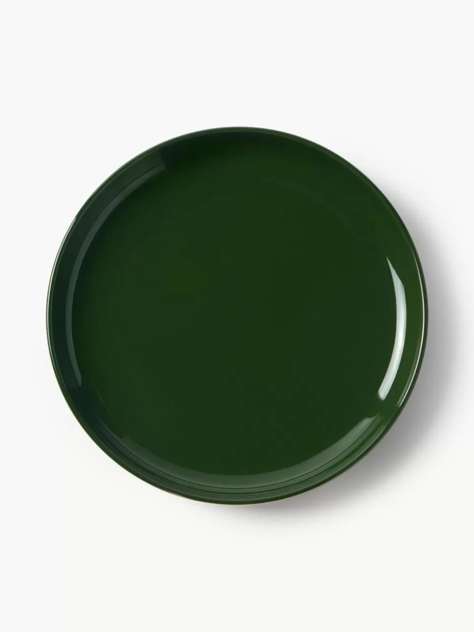 Weihnachtsgeschirr | Festliche Eleganz-Westwing Collection Porzellan-Frühstücksteller Nessa, 4 Stück Dunkelgrün, glänzend