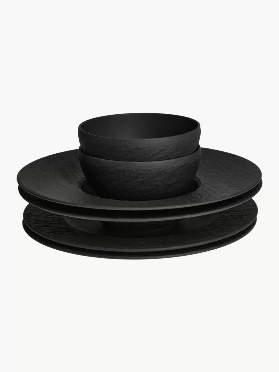 Geschirr-Sets-Villeroy & Boch Porzellan-Geschirr-Set Manufacture Rock, 2 Personen (6-tlg.) Schwarz