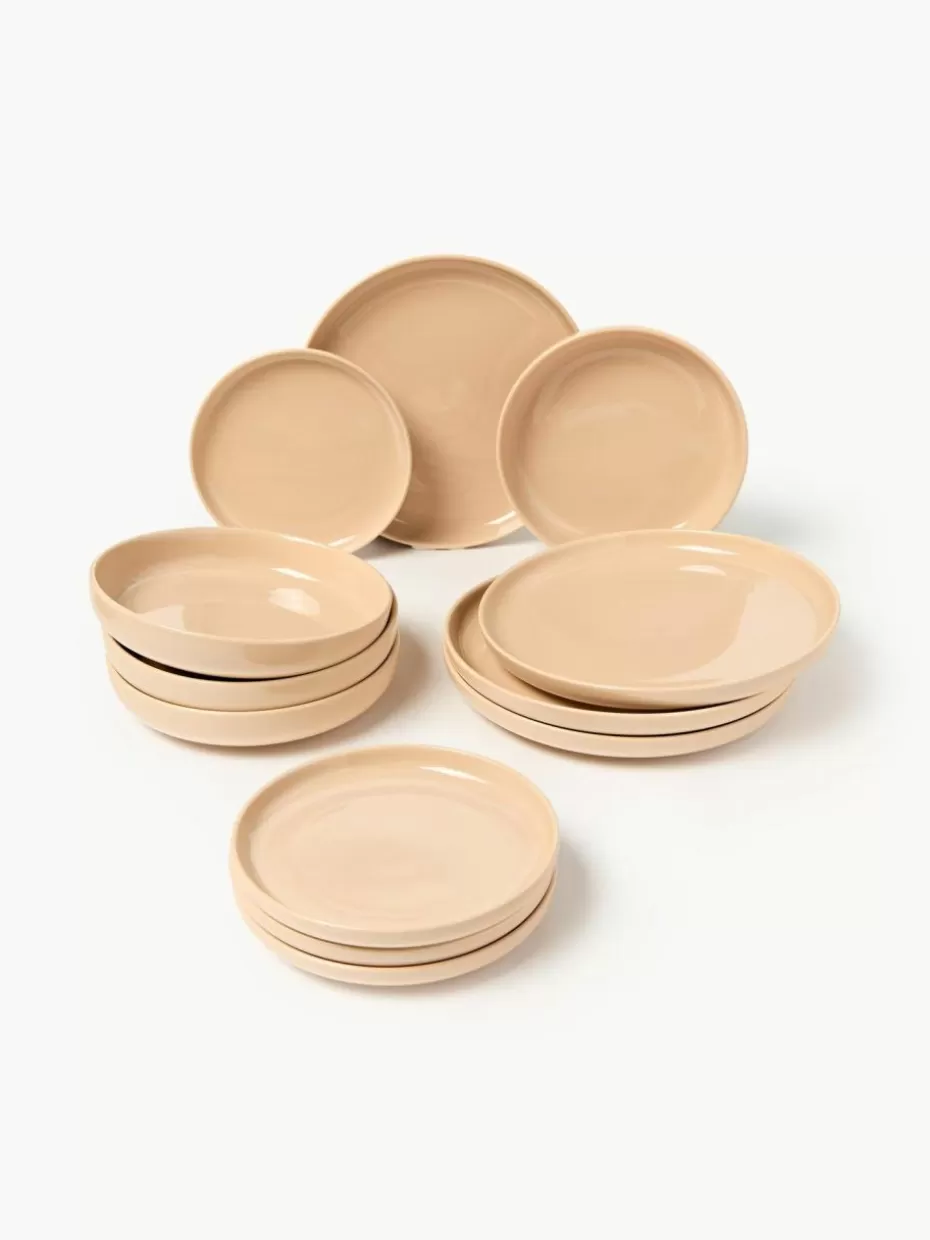 Geschirr-Sets | Geschirrserien-Westwing Collection Porzellan-Geschirr-Set Nessa, 4 Personen (12-tlg.) Peach, glänzend
