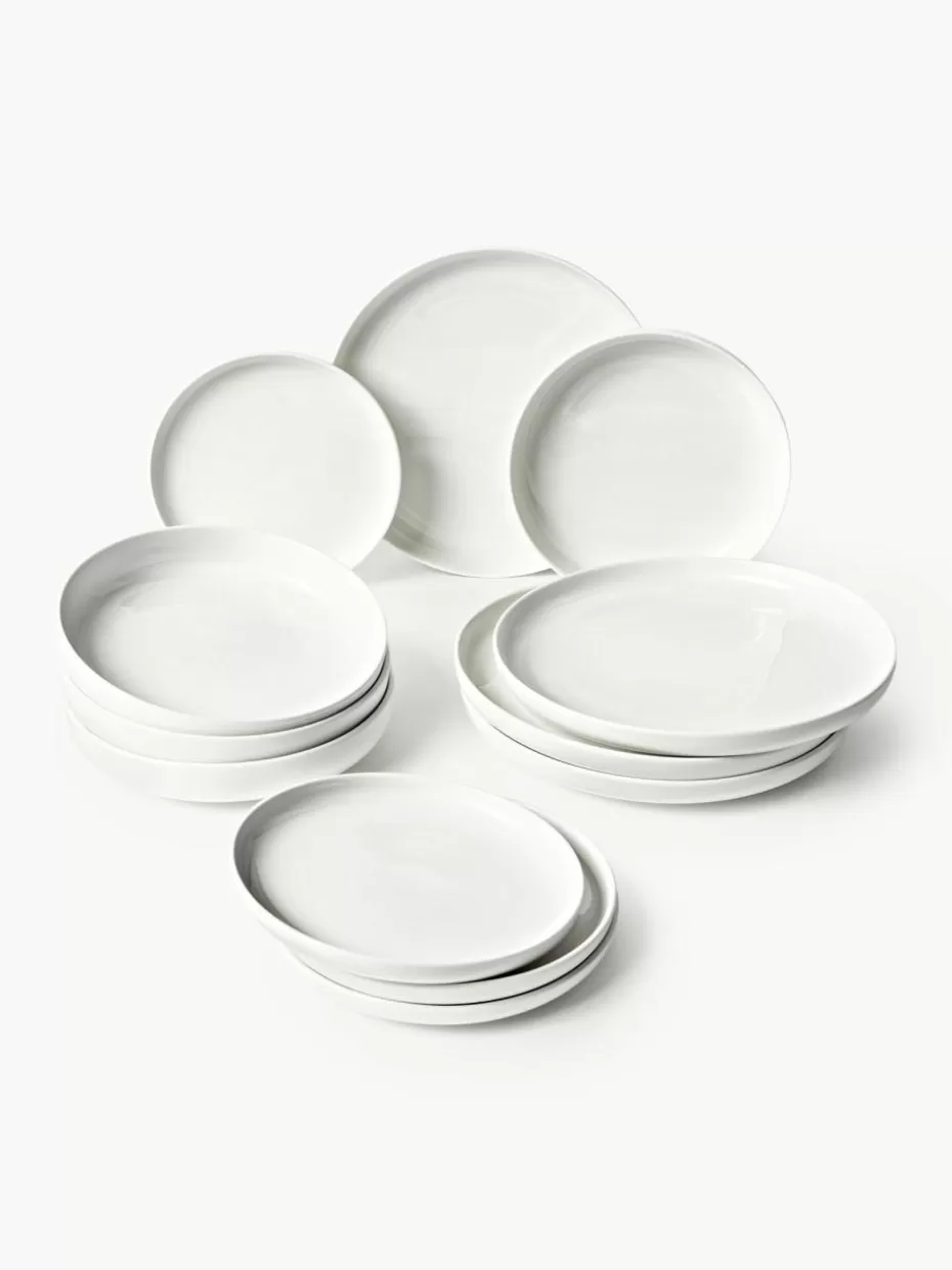 Weihnachtsgeschirr | Geschirr-Sets-Westwing Collection Porzellan-Geschirr-Set Nessa, 4 Personen (12-tlg.) Off White, glänzend