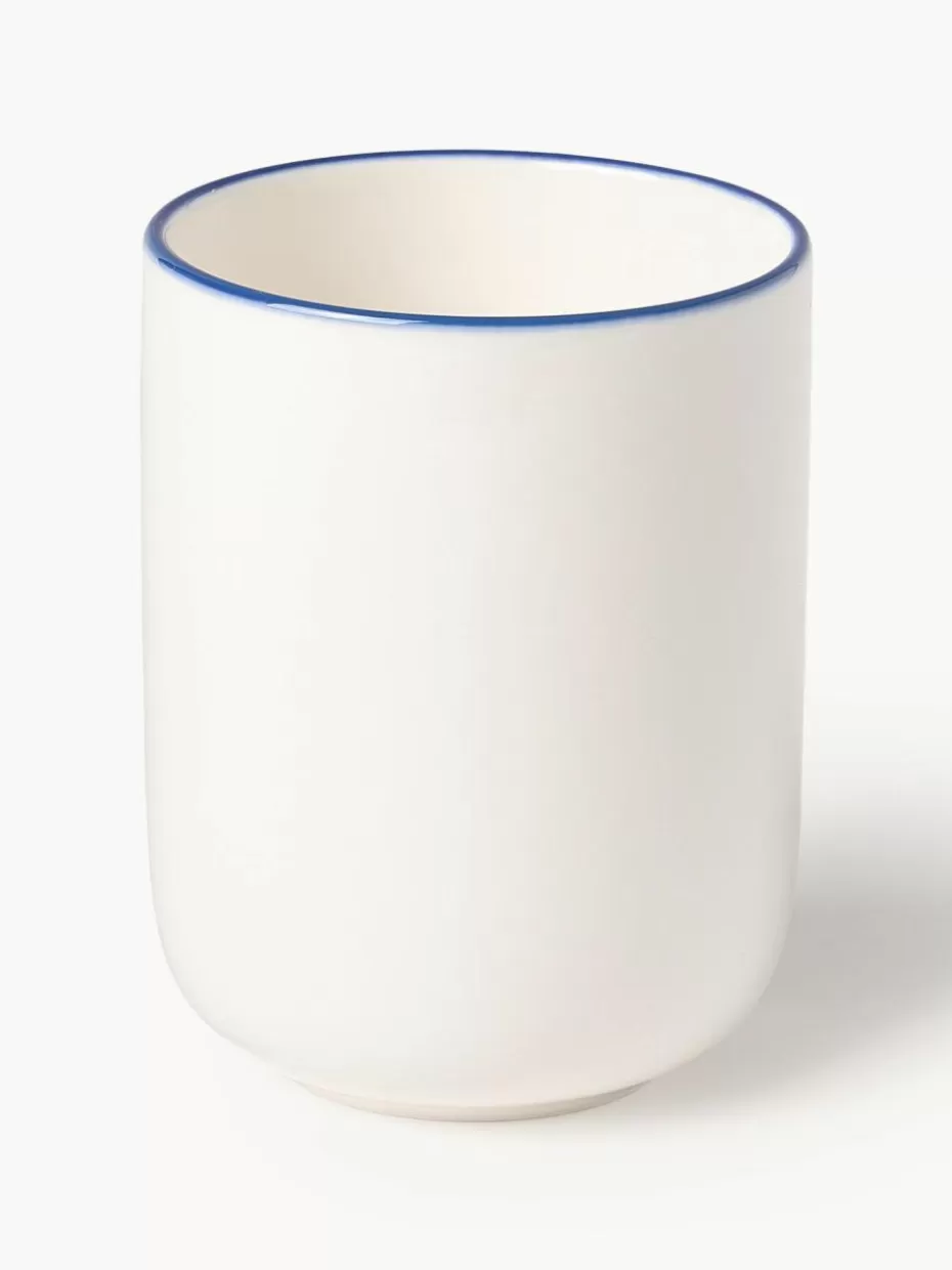 Tassen | Geschirrserien-Westwing Collection Porzellan-Kaffeebecher Facile, 2 Stück Off White mit dunkelblauem Rand